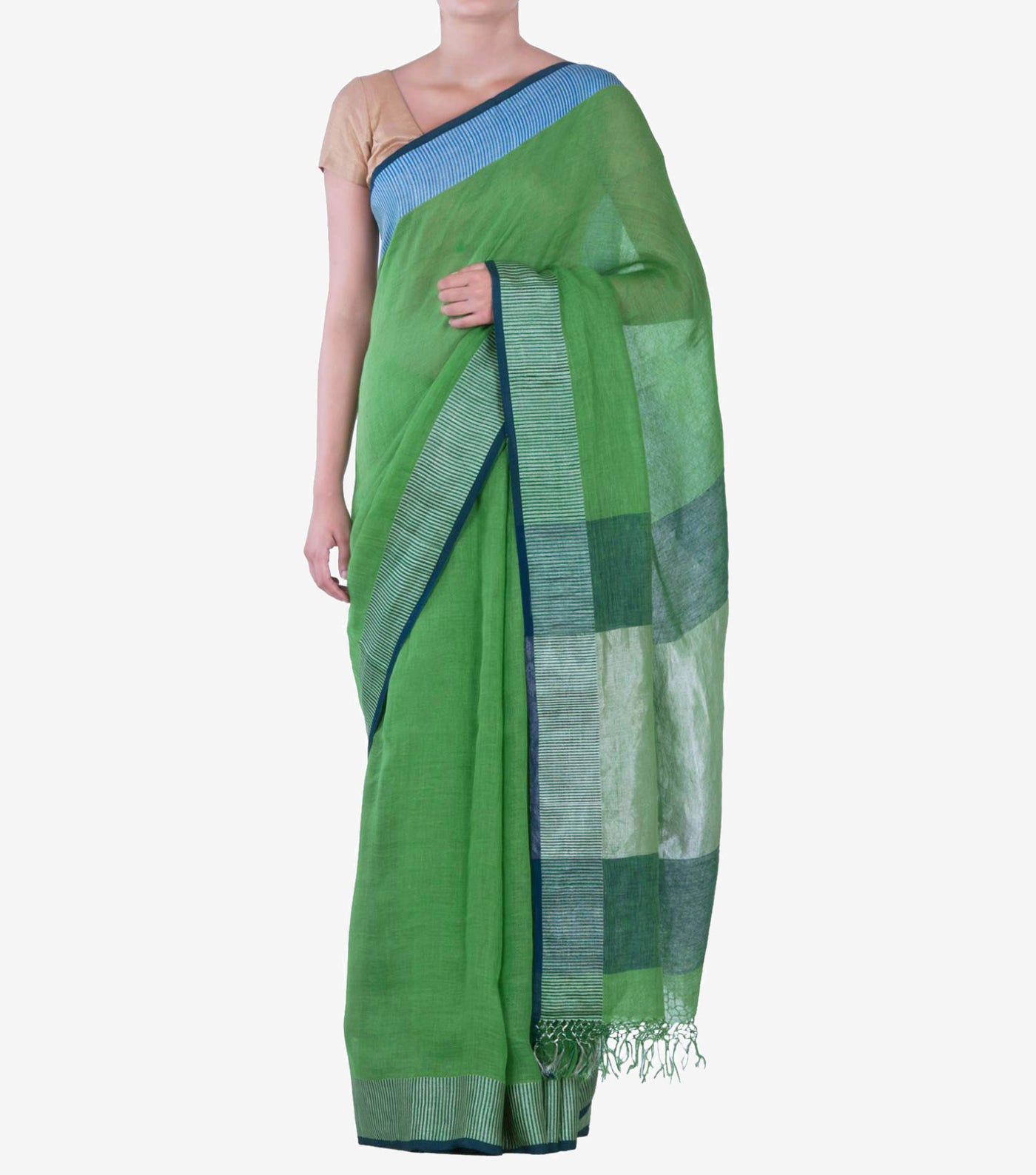 Green handwoven Linen Saree