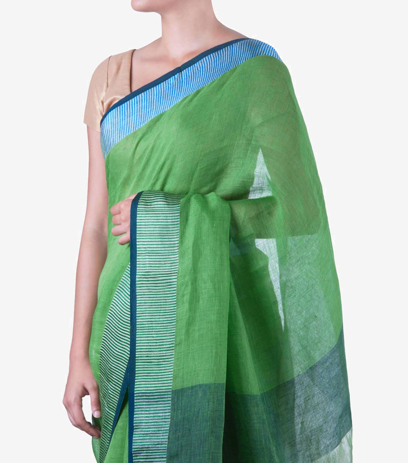 Green handwoven Linen Saree