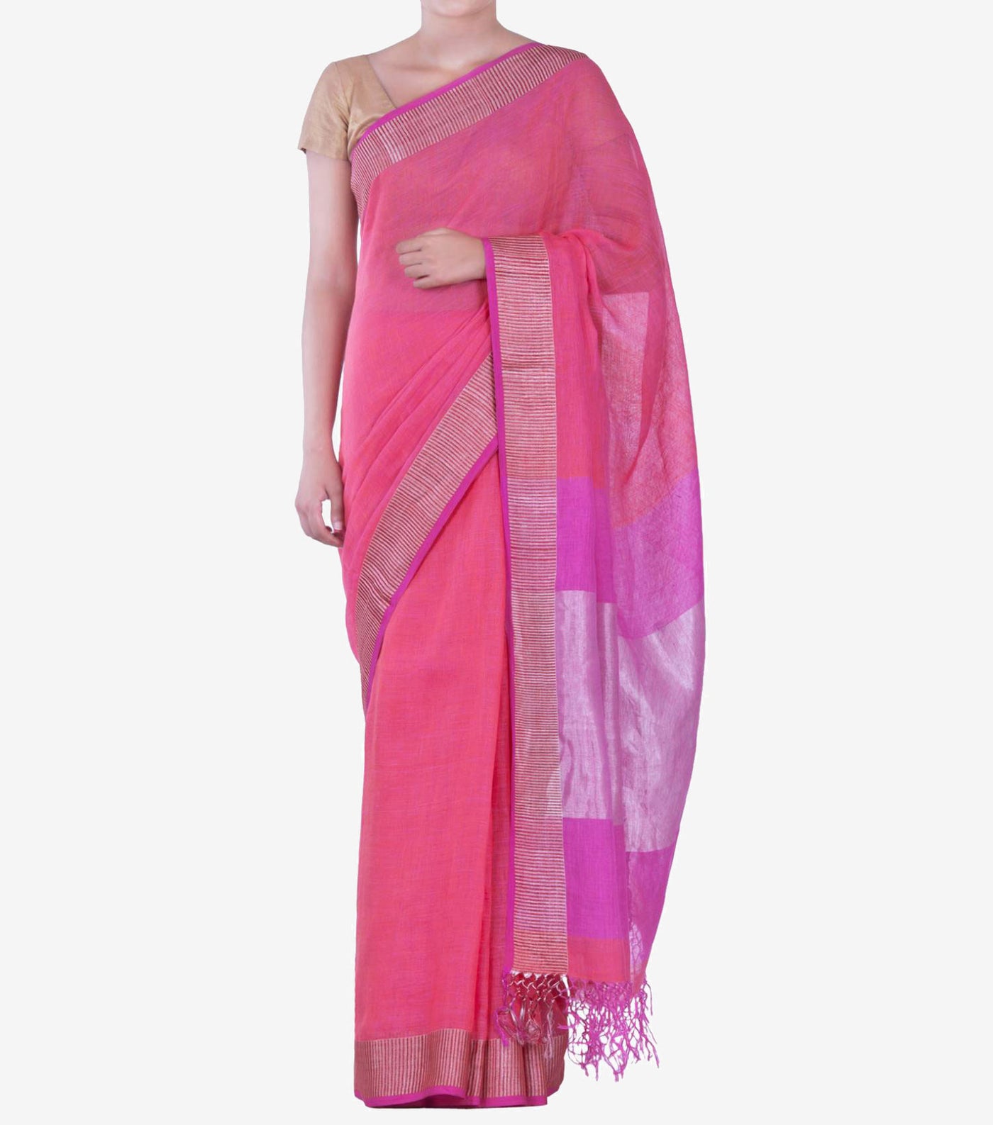 Pink Handwoven Linen Saree