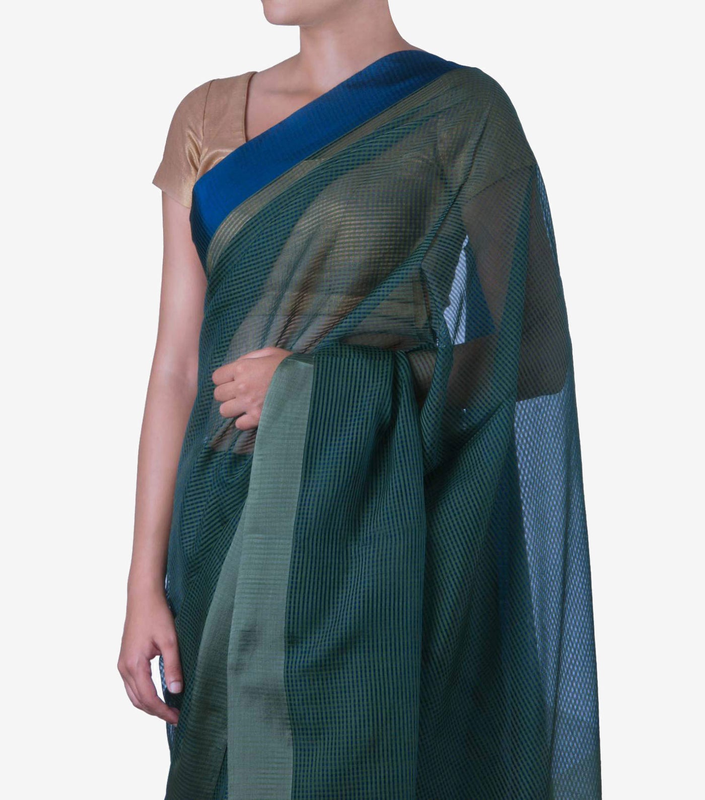 Dark green handwoven Cotton Silk Saree