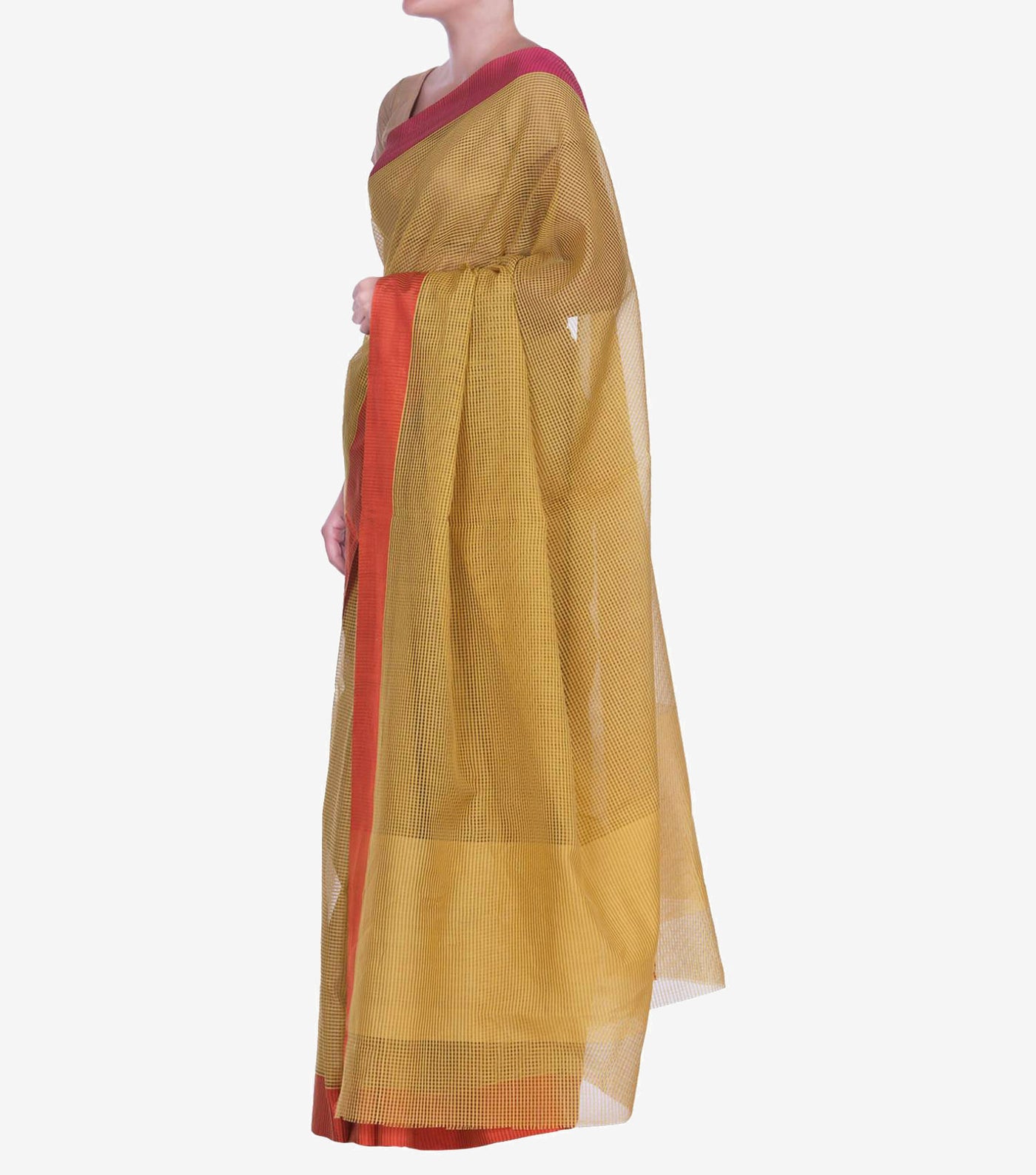 Ochre yellow handwoven Cotton Silk Saree