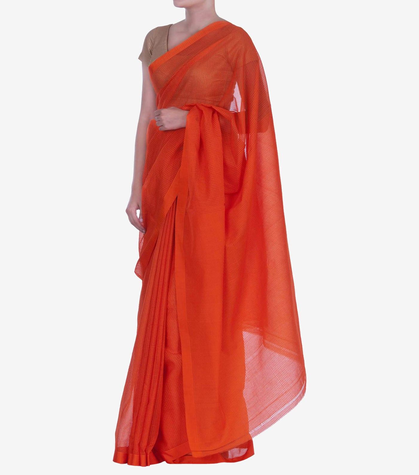 Orange Handwoven Cotton Silk Saree