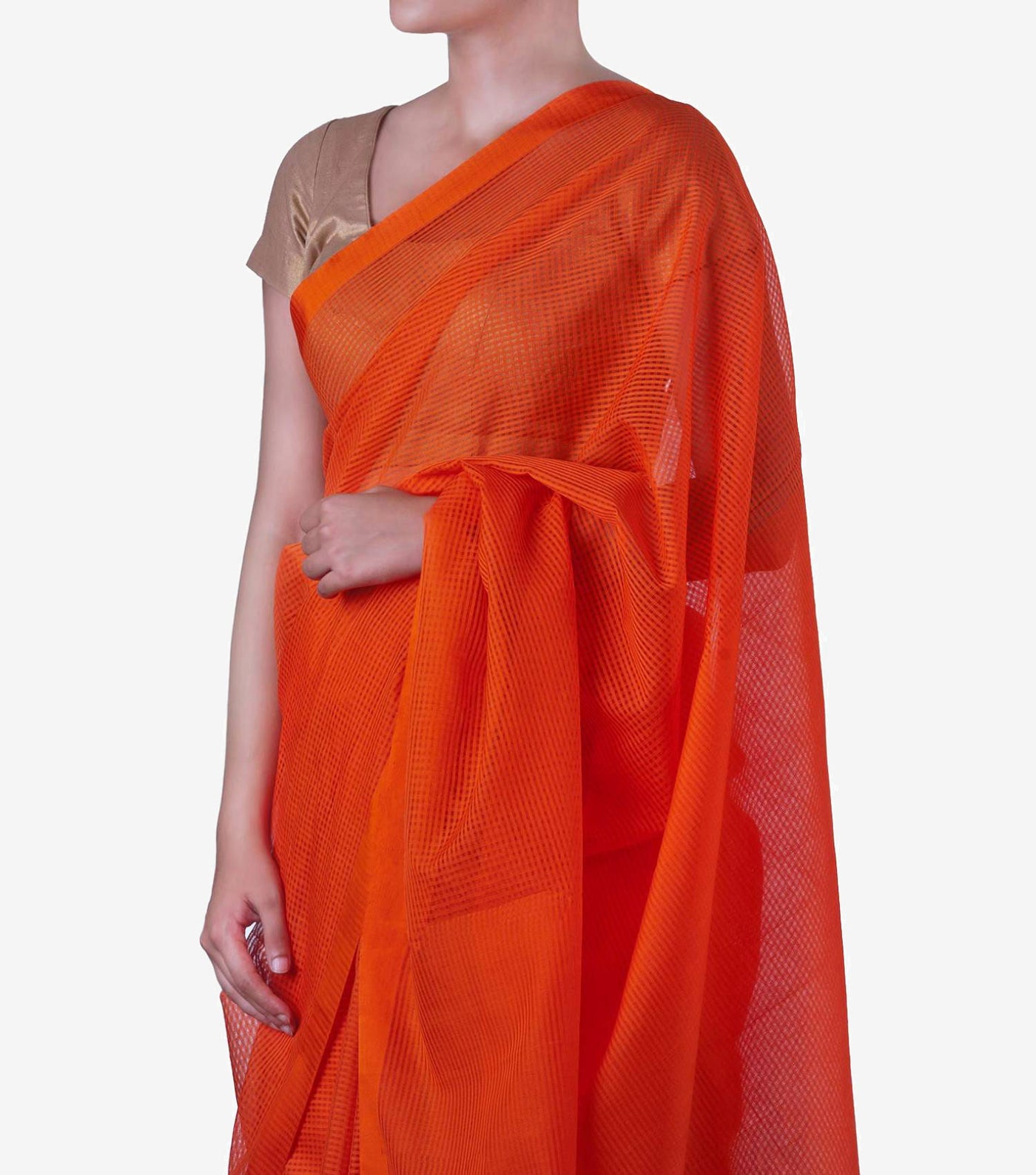 Orange Handwoven Cotton Silk Saree