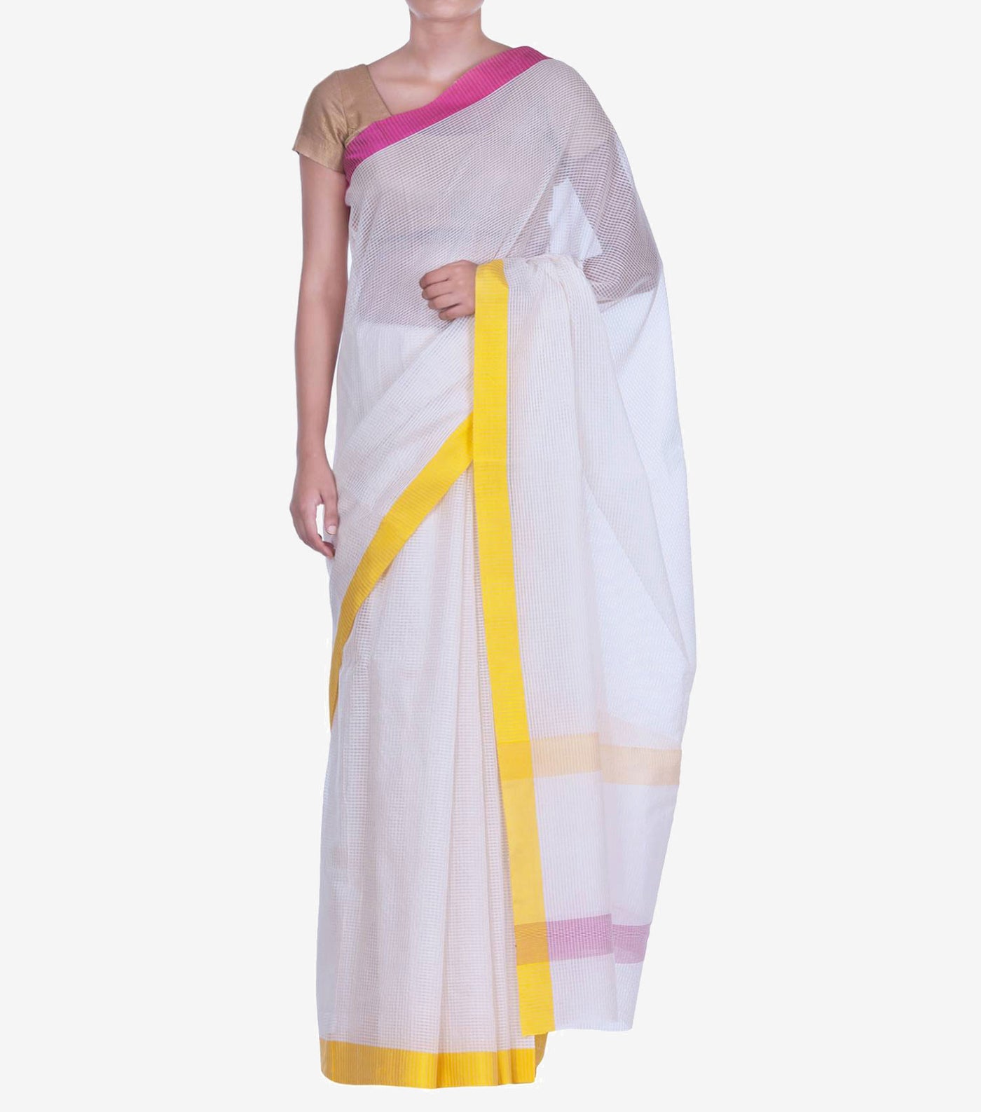 White Handwoven Cotton Silk Saree