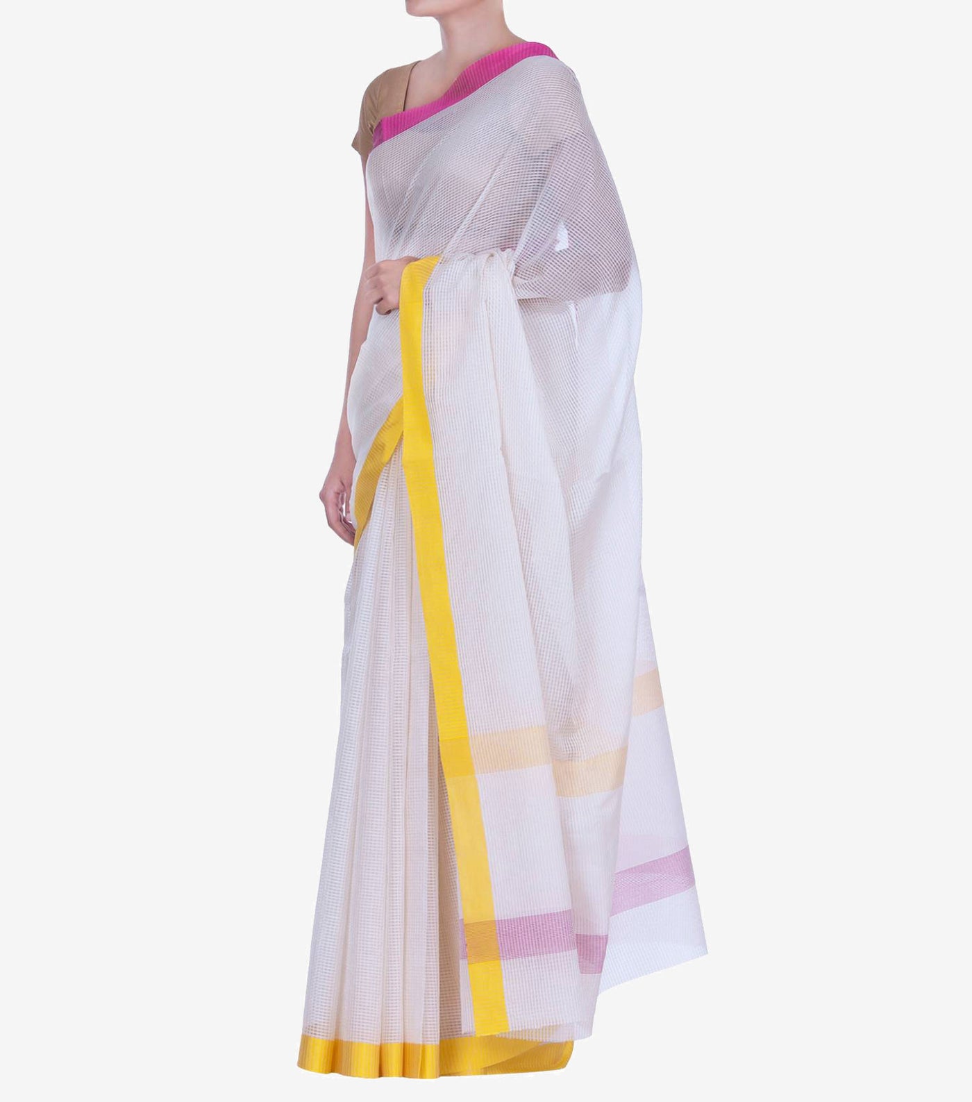 White Handwoven Cotton Silk Saree