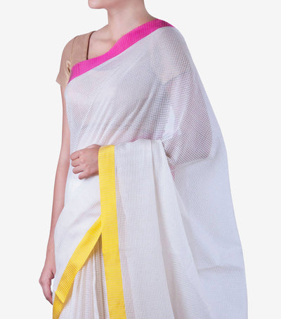 White Handwoven Cotton Silk Saree