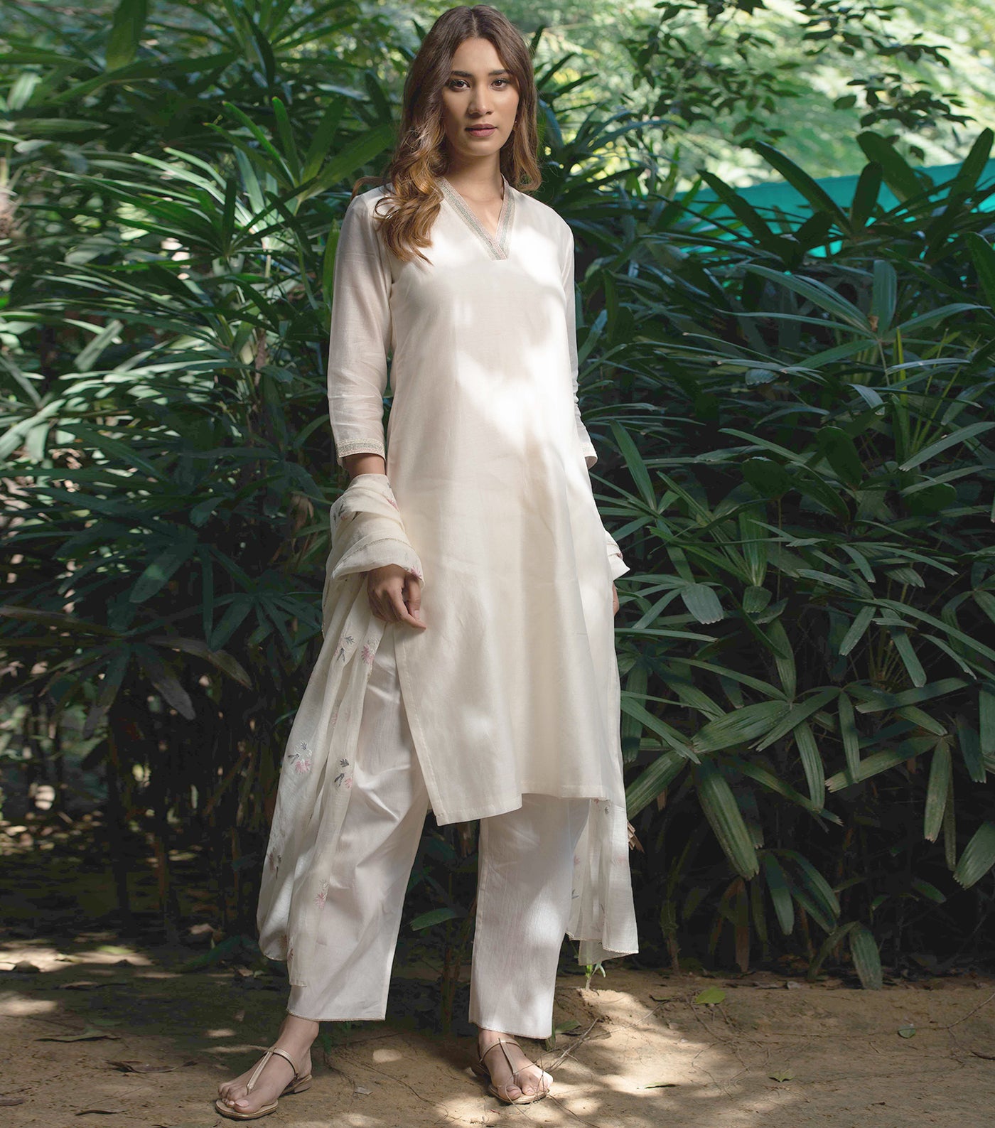 White Cotton Silk Kurta & Pallazo Pants Set