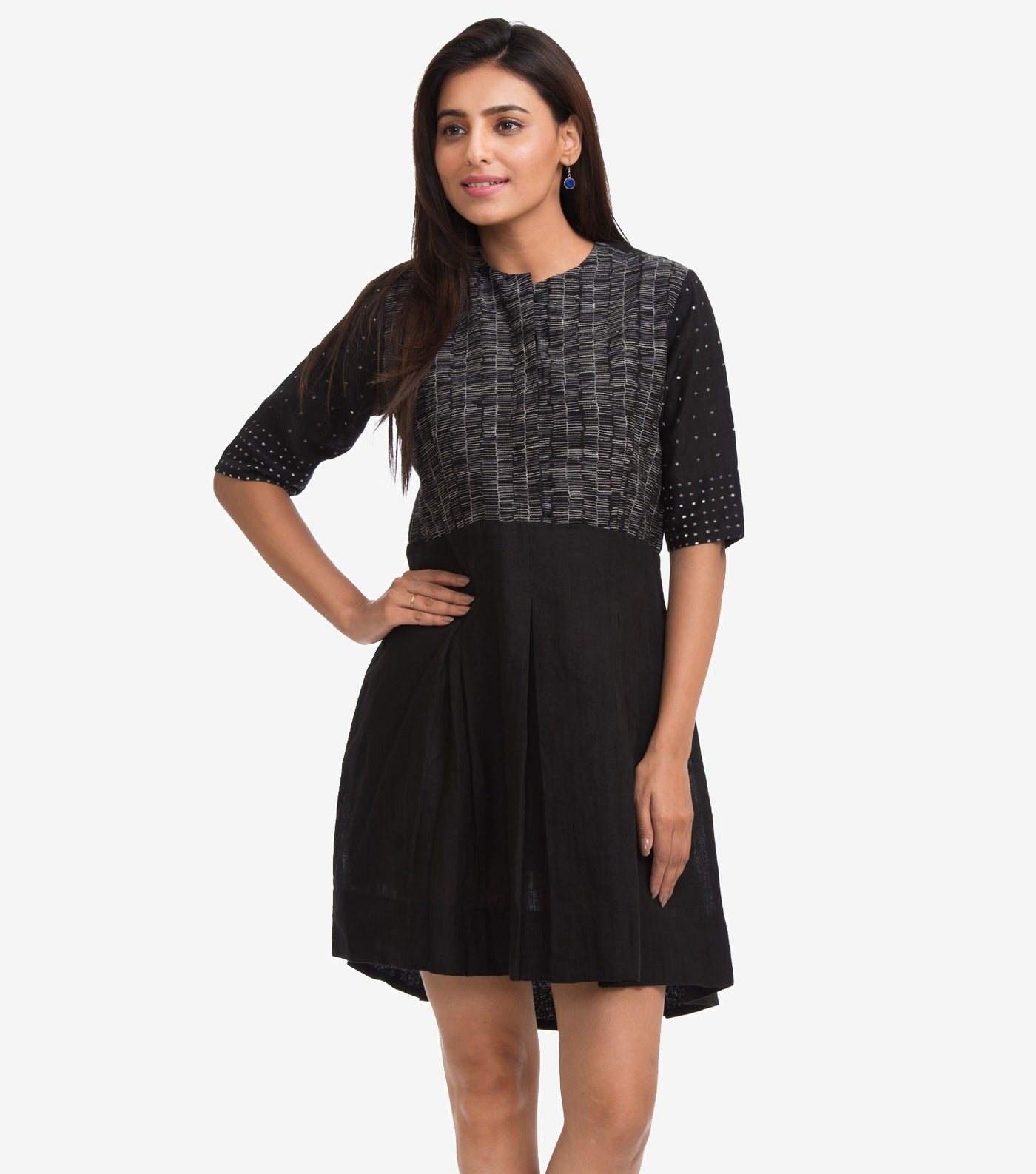 Black Linen Embroidered Dress