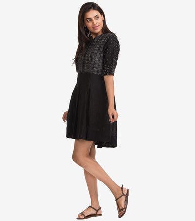 Black Linen Embroidered Dress