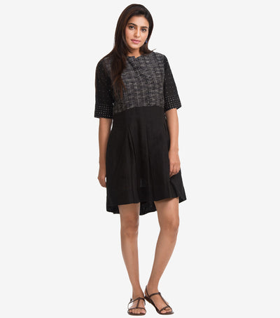 Black Linen Embroidered Dress