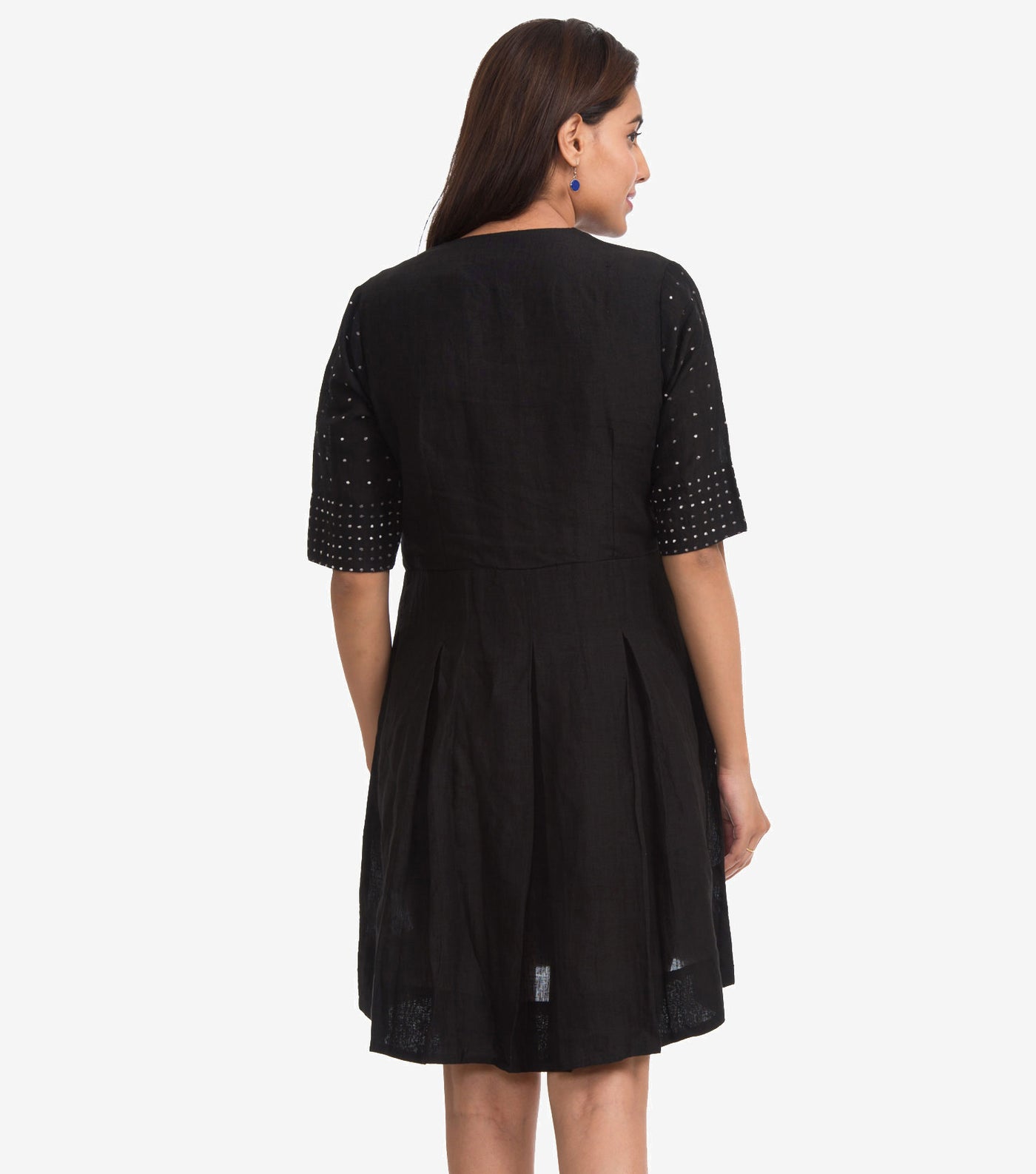 Black Linen Embroidered Dress