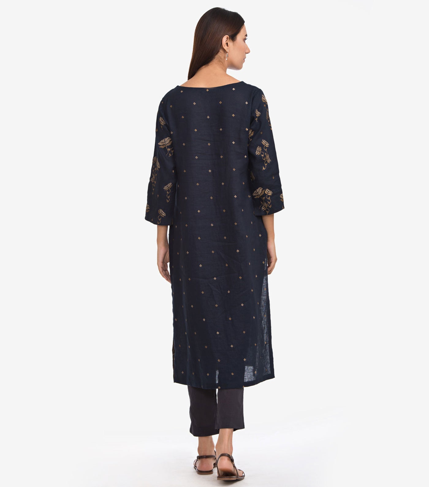 Navy Blue Embroidered Linen Suit Set – Tulsi Online
