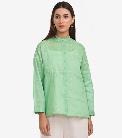 Green Button Down Embroidered Shirt