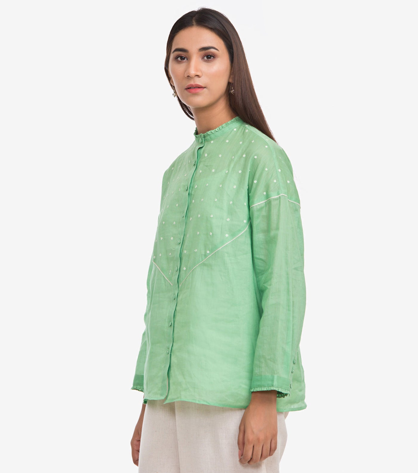 Green Button Down Embroidered Shirt