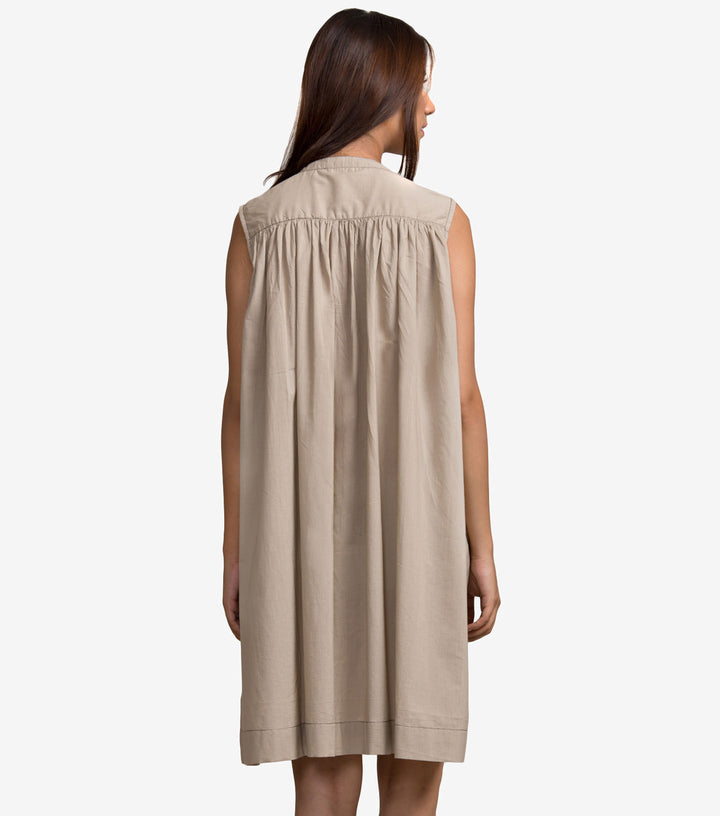 Beige Solid Fine Cotton Dress
