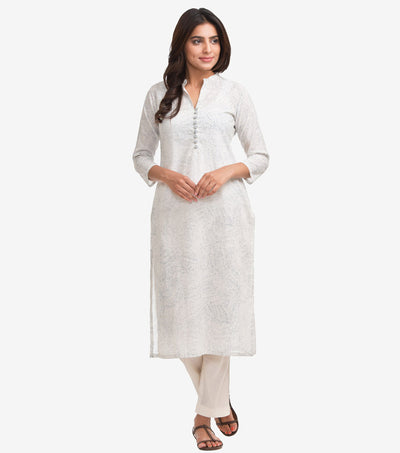 White Printed Straight Cambric Kurta