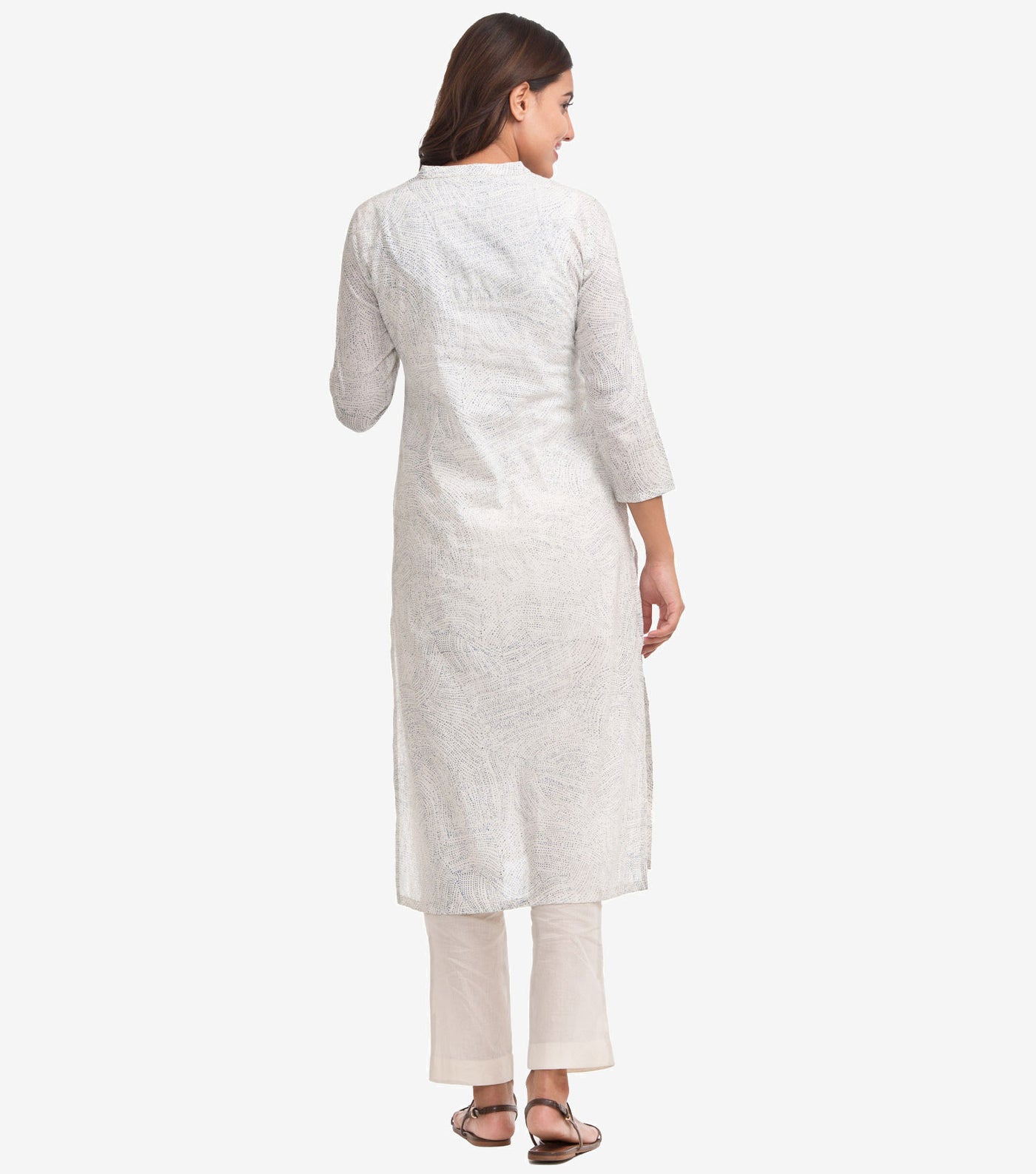 White Printed Straight Cambric Kurta