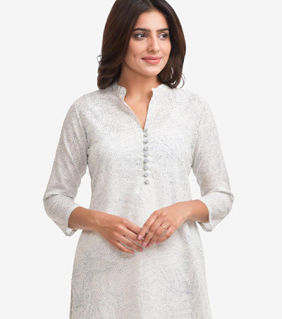 White Printed Straight Cambric Kurta