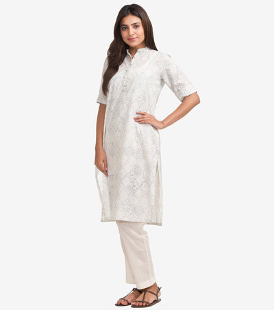 White Printed Straight Cambric Kurta