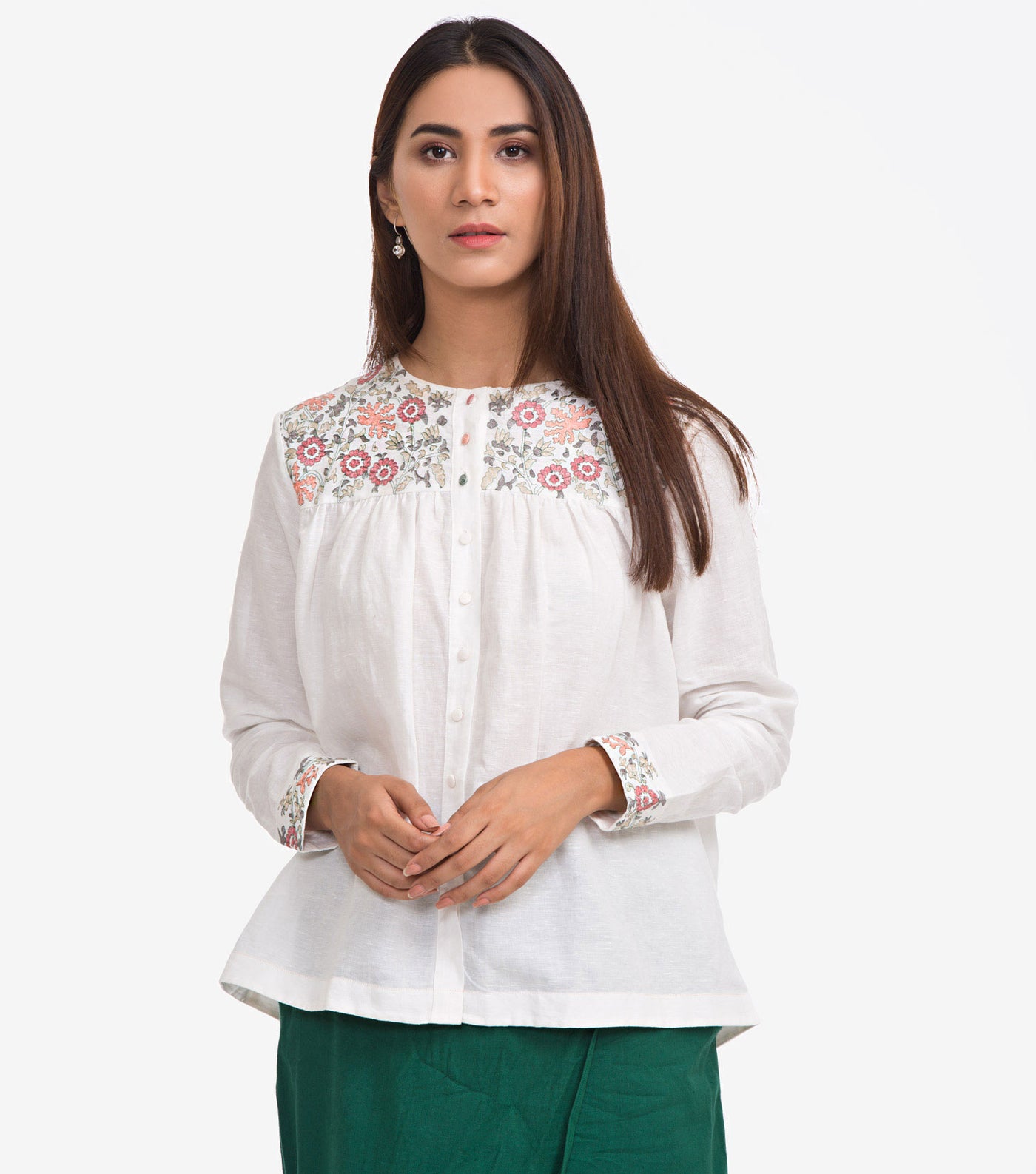 White Linen Embroidered Top