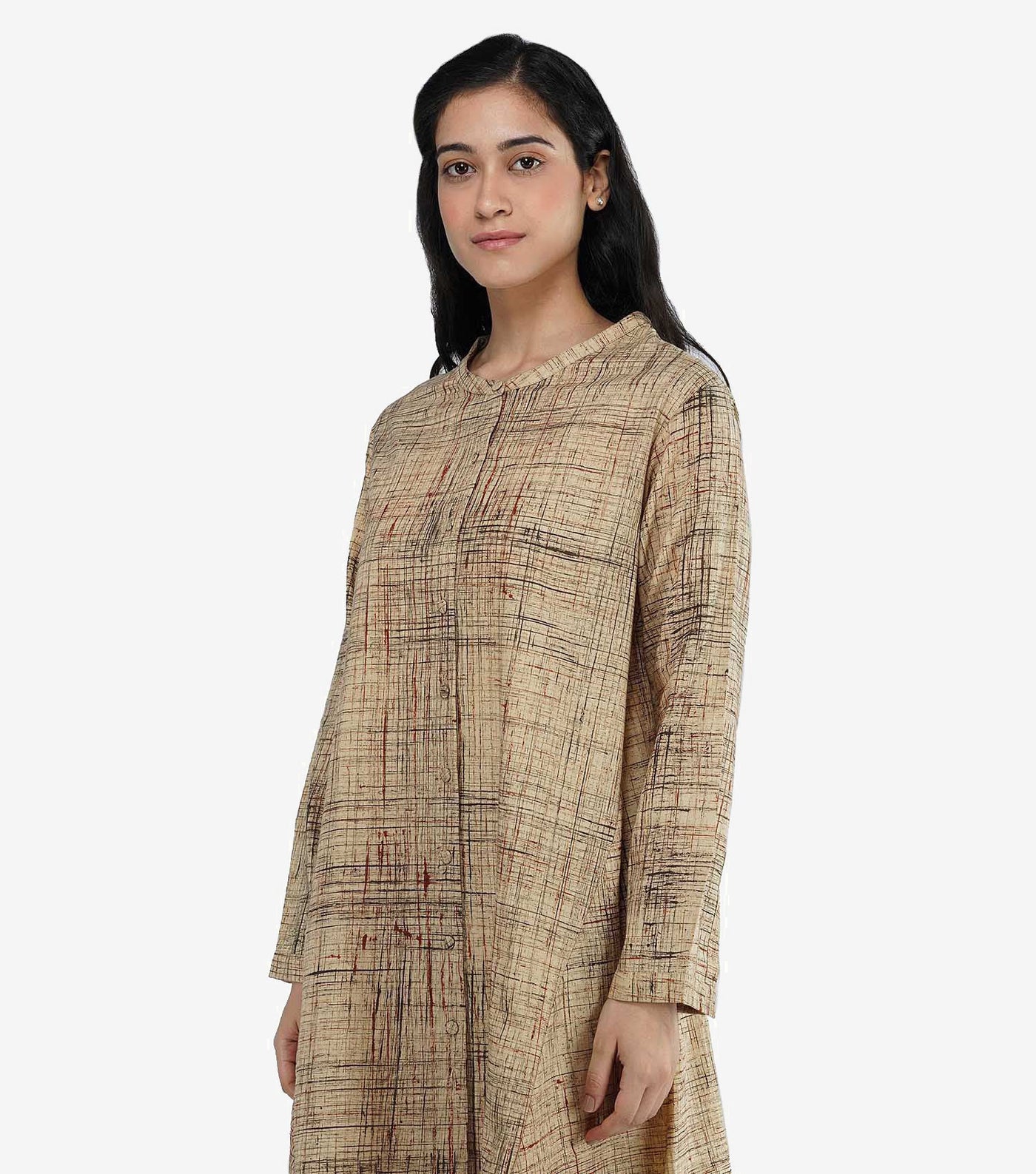 Beige Cotton Printed Kurta Set