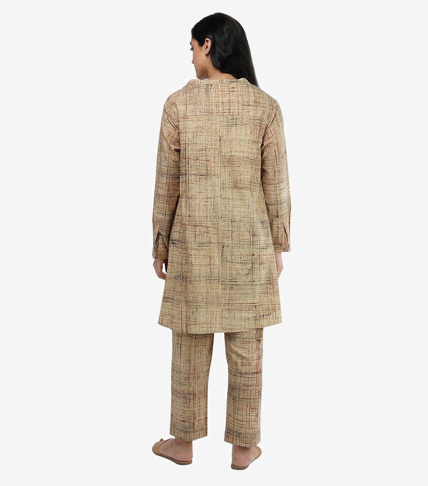 Beige Cotton Printed Kurta Set