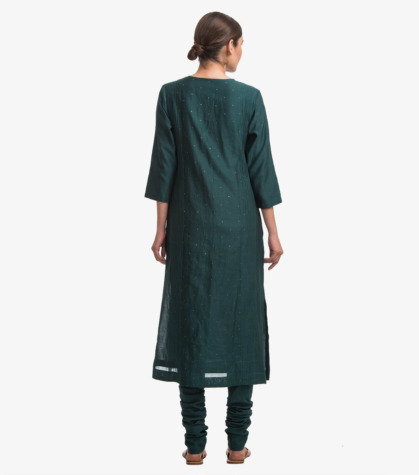 Emerald Green embroidered chanderi kurta & Cotton Churidaar set