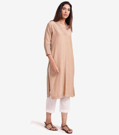 Beige cotton silk kurta set