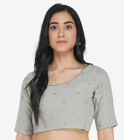 Light Grey embroidered Khadi Blouse