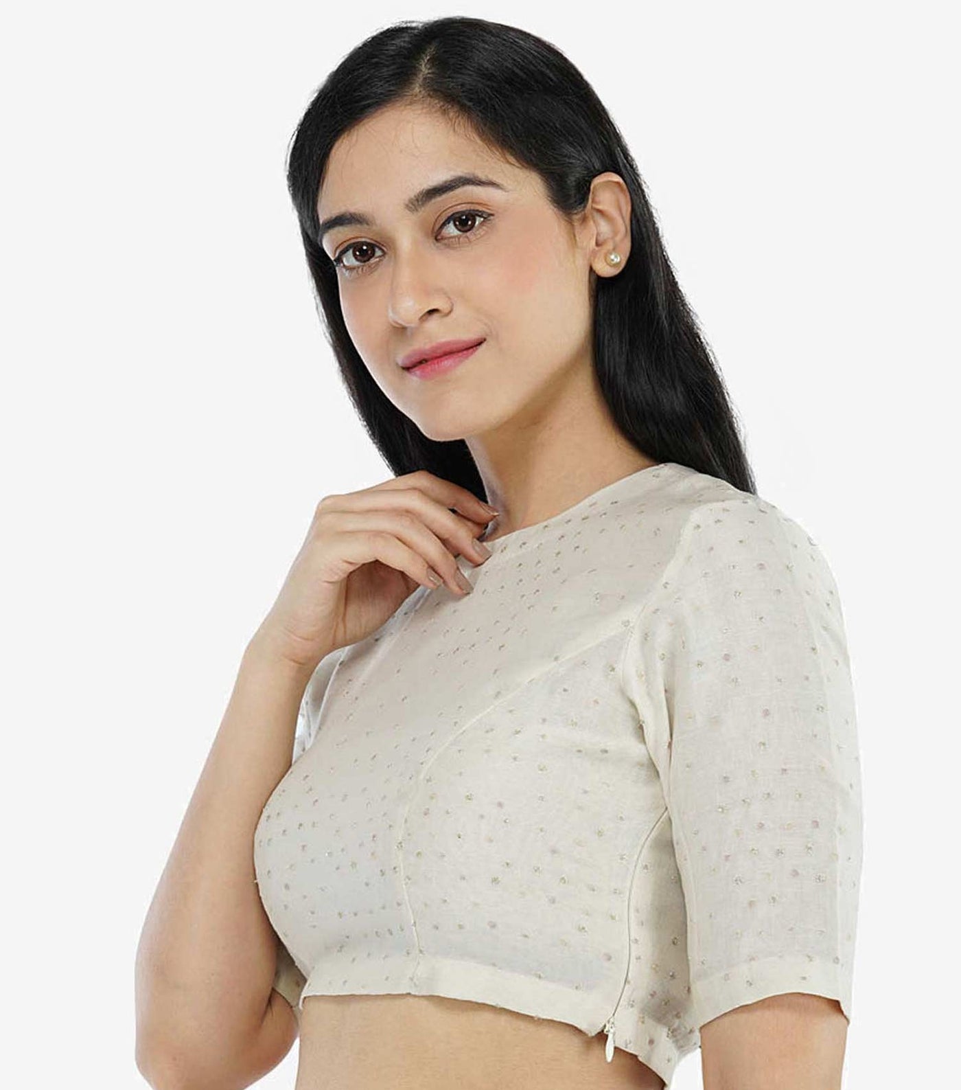 Natural Embroidered Chanderi Blouse