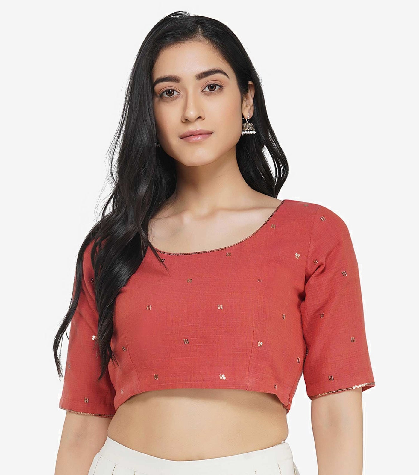 Coral Embroidered khadi Blouse