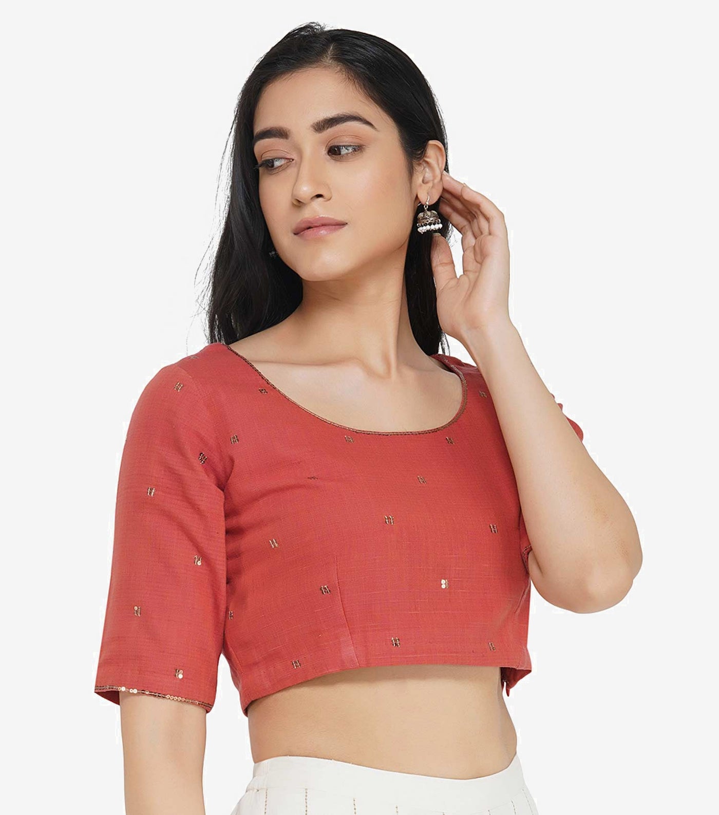 Coral Embroidered khadi Blouse