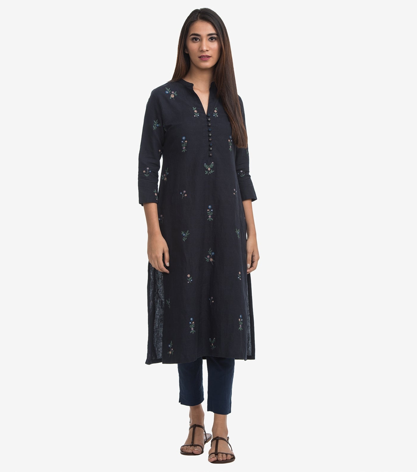 Blue embroidered Cotton Kurta