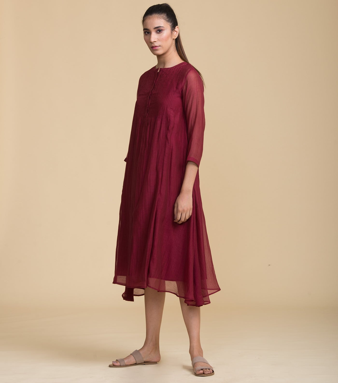 Solid wine chanderi tunic