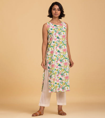 Natural floral chanderi kurta