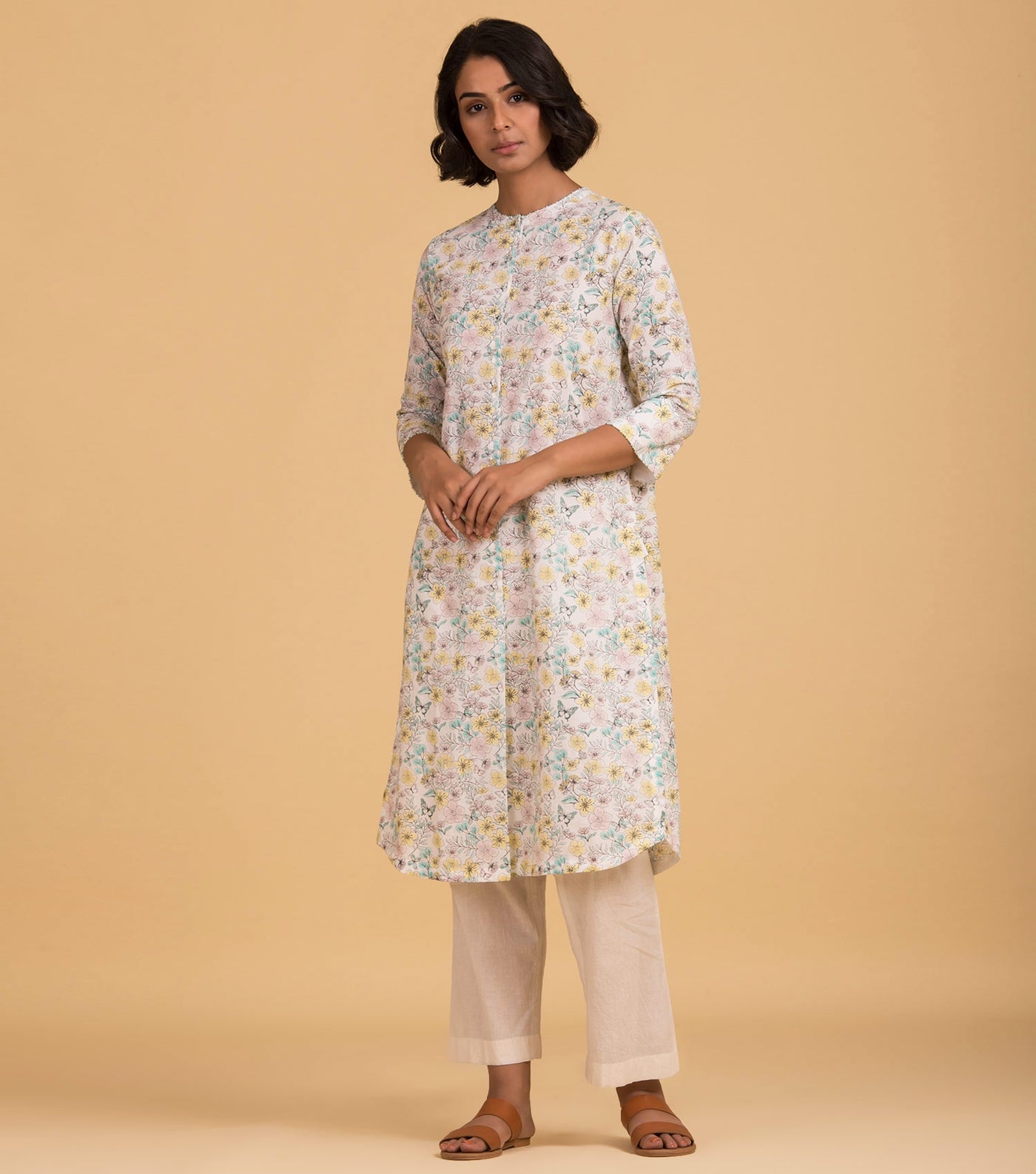 Natural floral cotton kurta