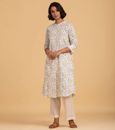 Natural floral cotton kurta