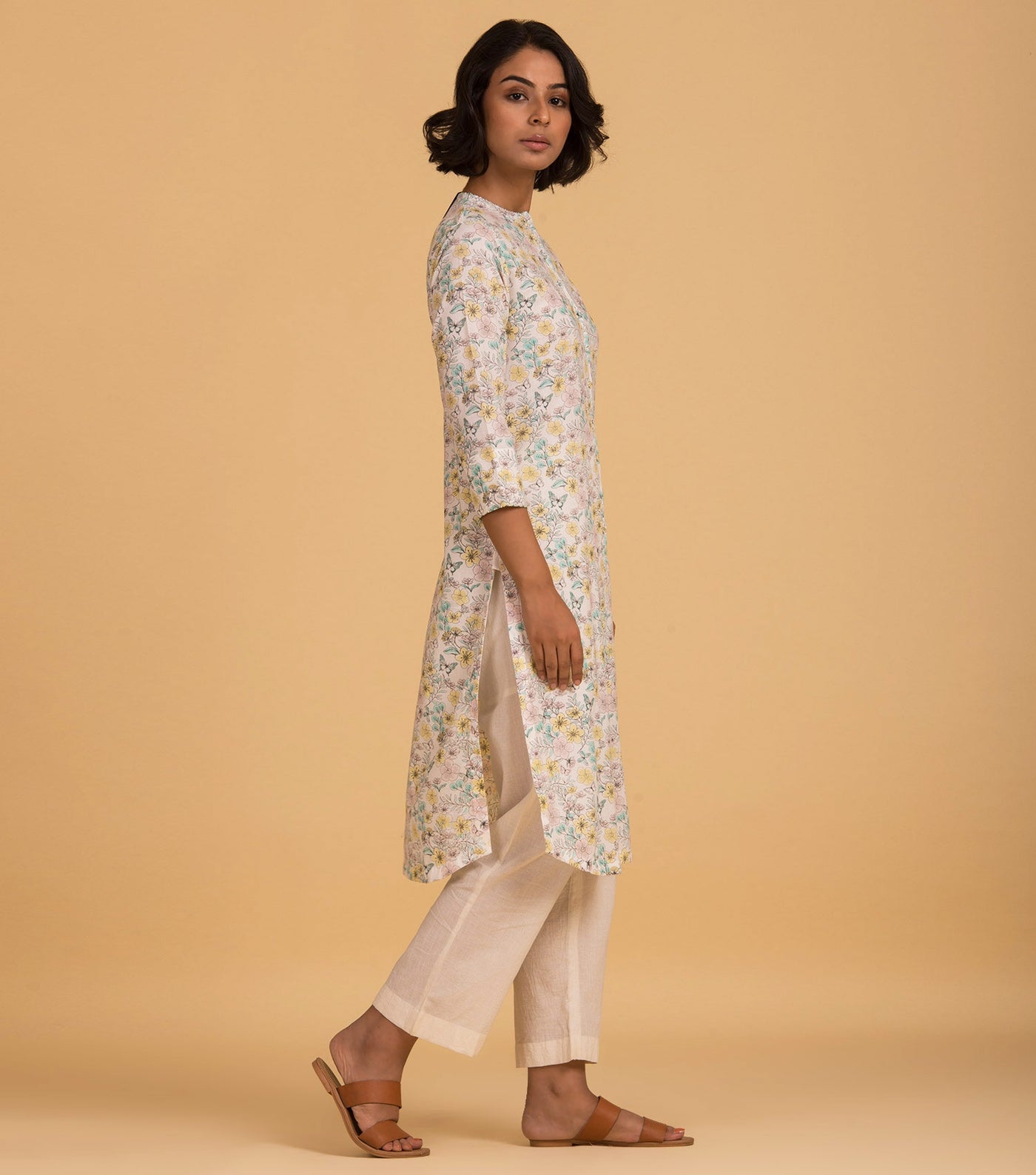Natural floral cotton kurta