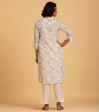 Natural floral cotton kurta