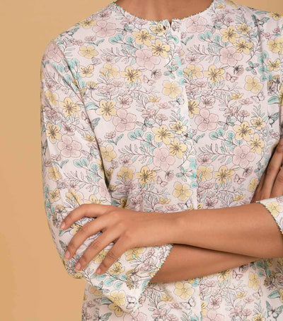 Natural floral cotton kurta