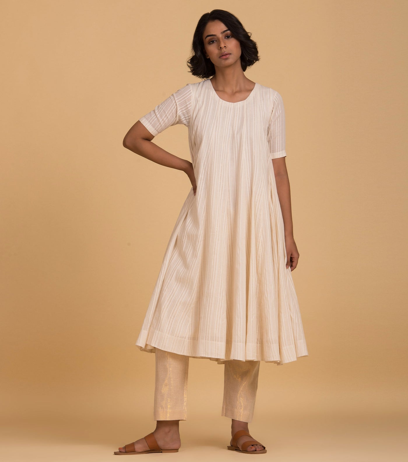 Ivory cotton flared kurta