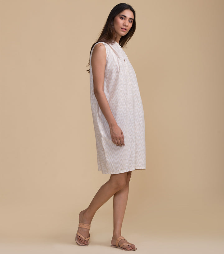 Beige printed cotton dress