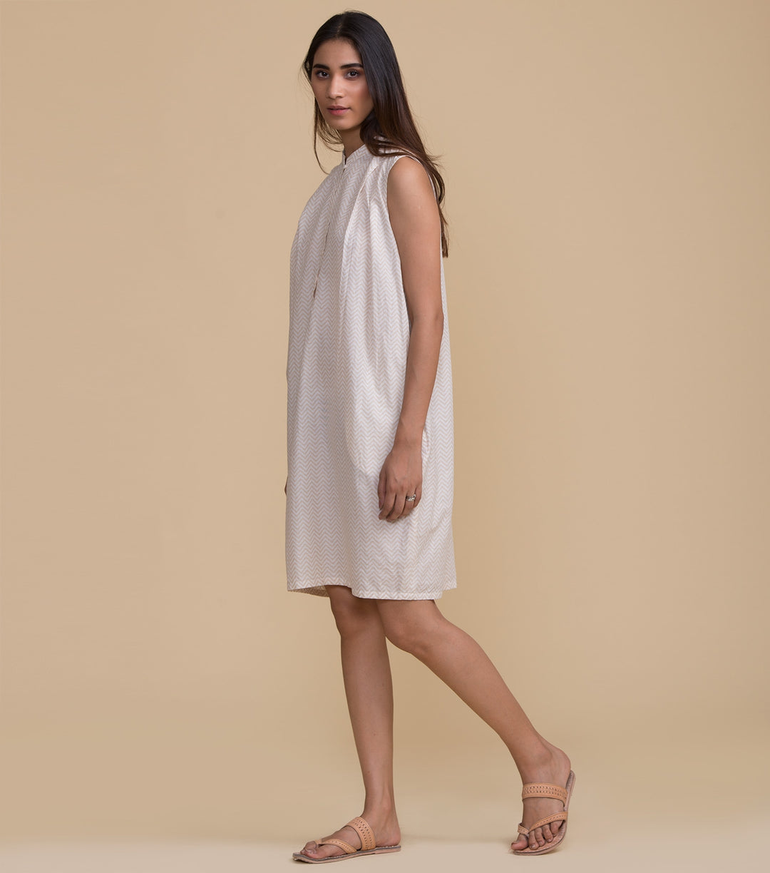 Beige printed cotton dress