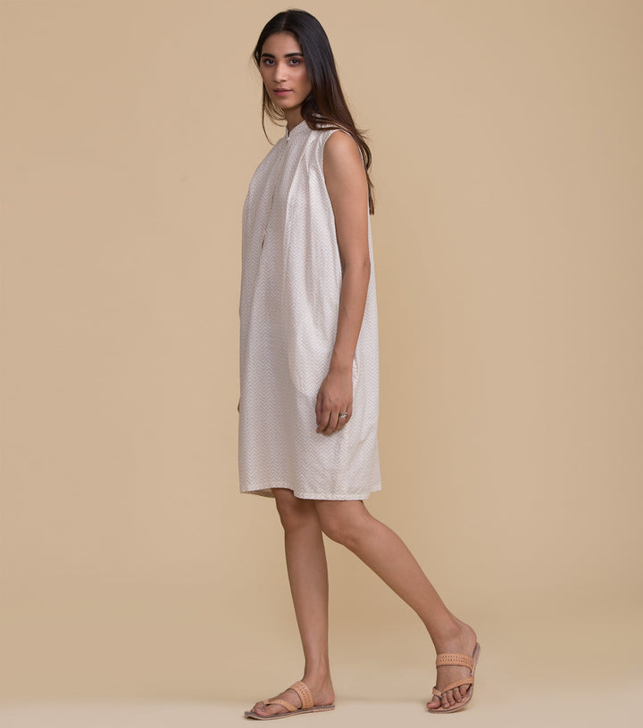 Beige printed cotton dress