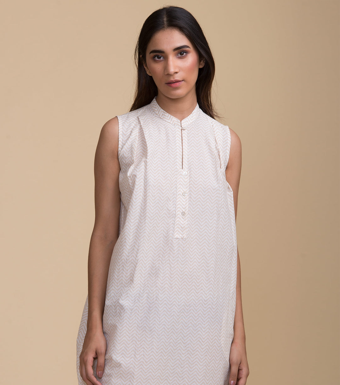 Beige printed cotton dress