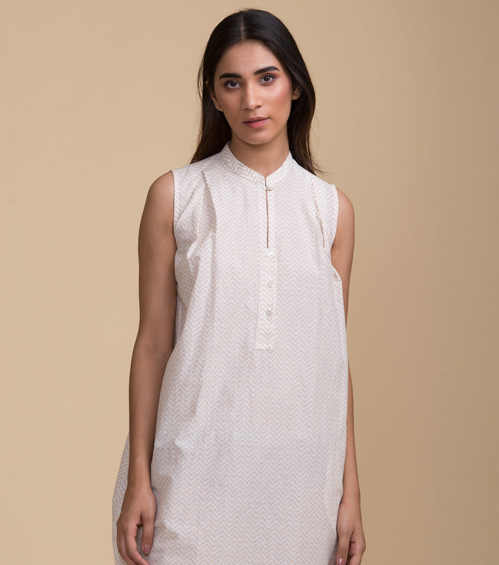 Beige printed cotton dress