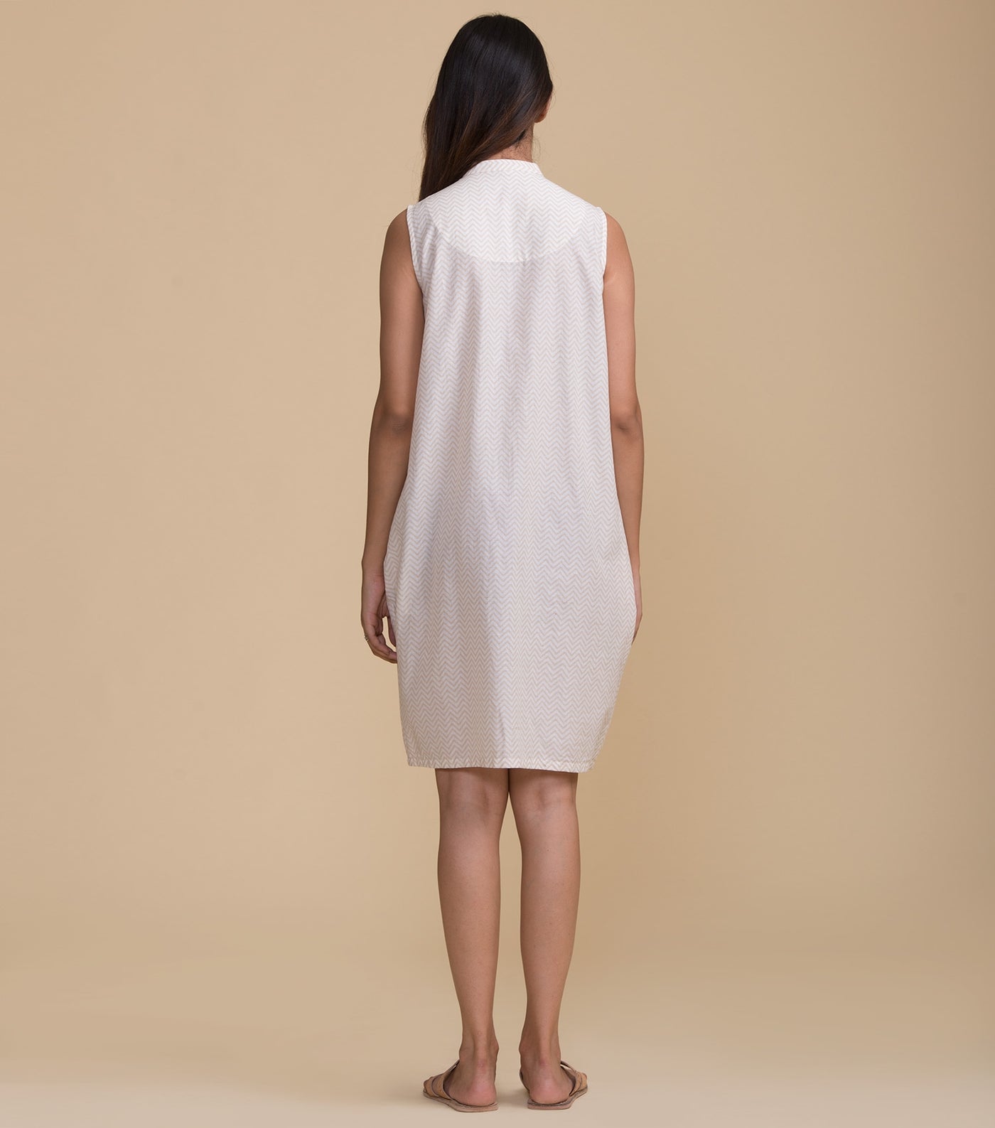 Beige printed cotton dress