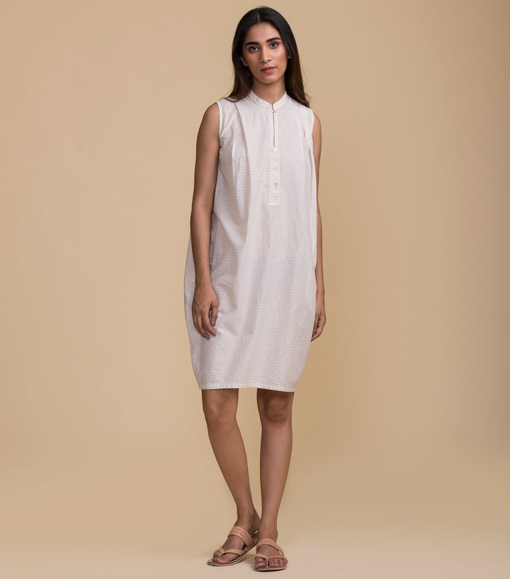 Beige printed cotton dress