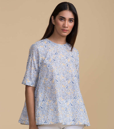 Blue printed Flared top