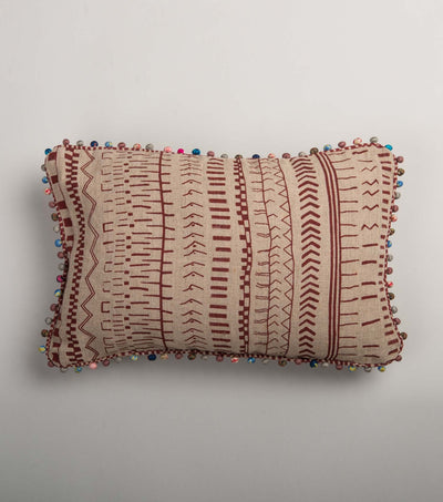 Beige linen printed cushion cover
